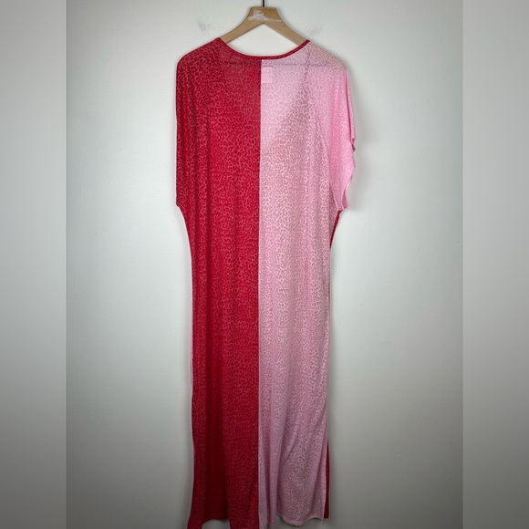 Pitusa Color Block CoverUp Resort Cheetah Pink Popover Maxi Dress Women’s OS - Picture 3 of 6